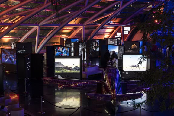 Picture showing the Red Bull Illume Exhibition in Hangar-7, Salzburg, Austria in 2023, that shows the best photos of the contest. 