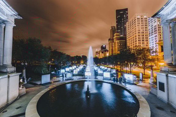 Picture showing the Red Bull Illume Exhibition in Chicago, US in 2016, that shows the best photos of the contest. 